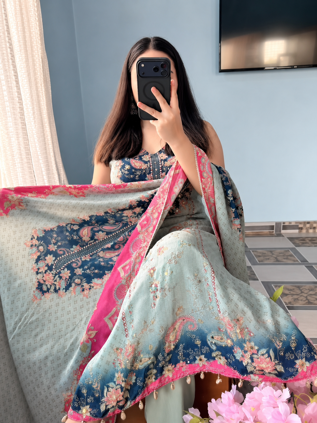 Elegant Floral Printed Kurta Pant Set with Designer Dupatta