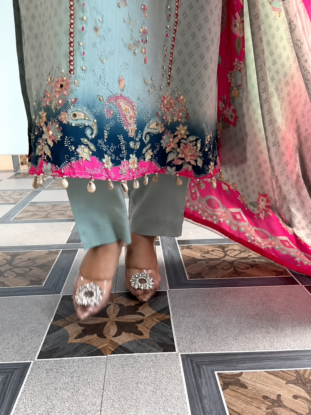 Elegant Floral Printed Kurta Pant Set with Designer Dupatta