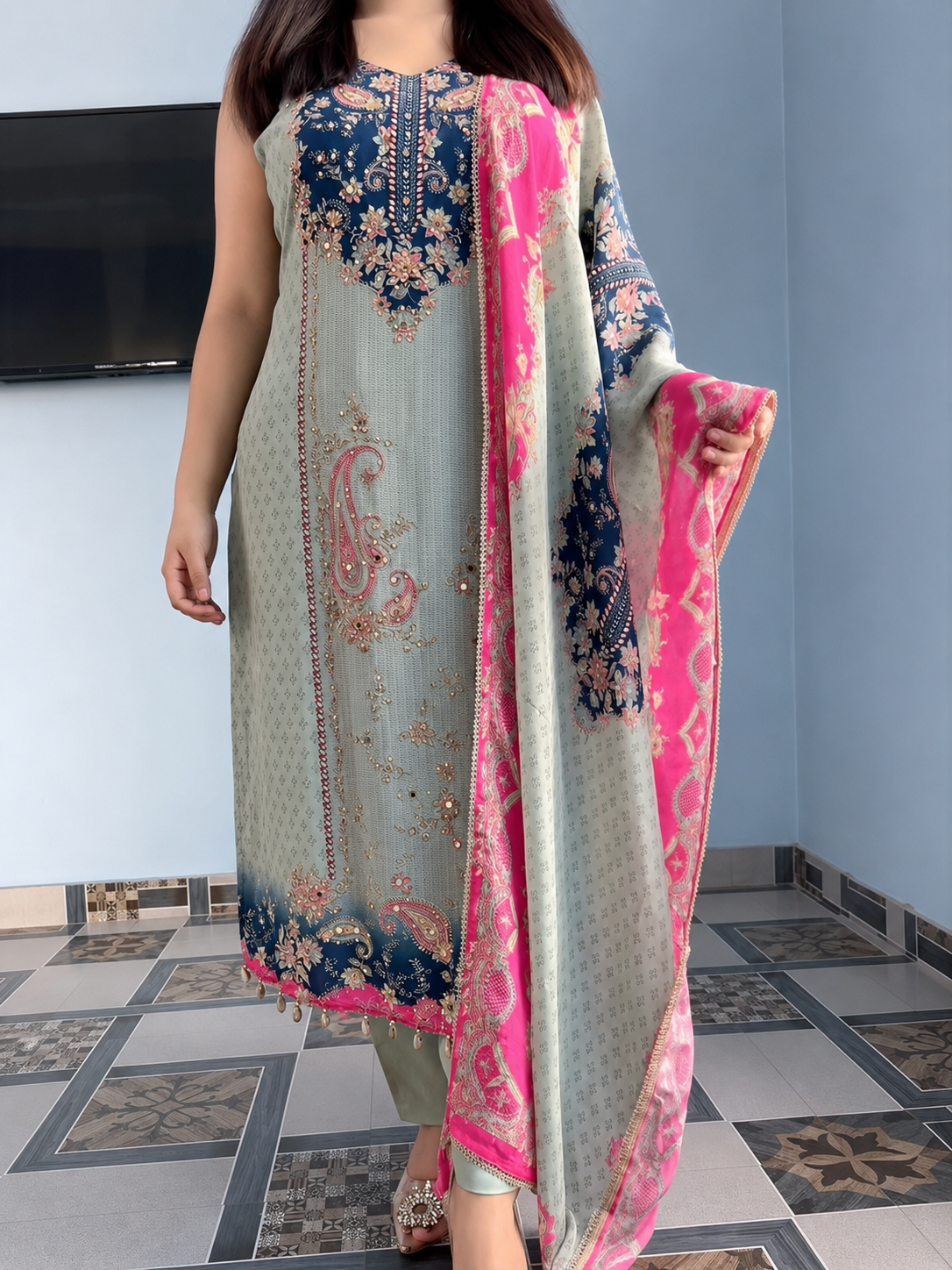 Elegant Floral Printed Kurta Pant Set with Designer Dupatta