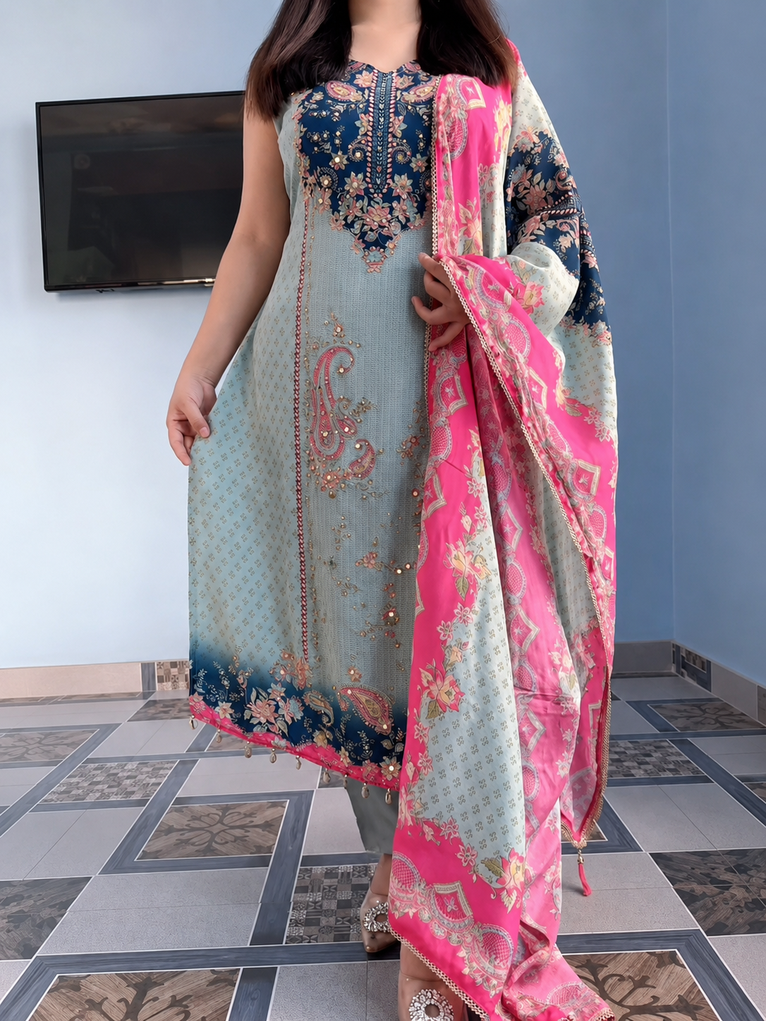 Elegant Floral Printed Kurta Pant Set with Designer Dupatta