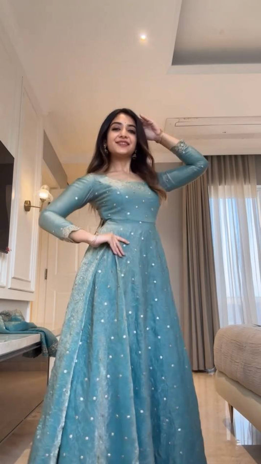 Beautiful Fendy Silk Thread With Sequence Work Gown