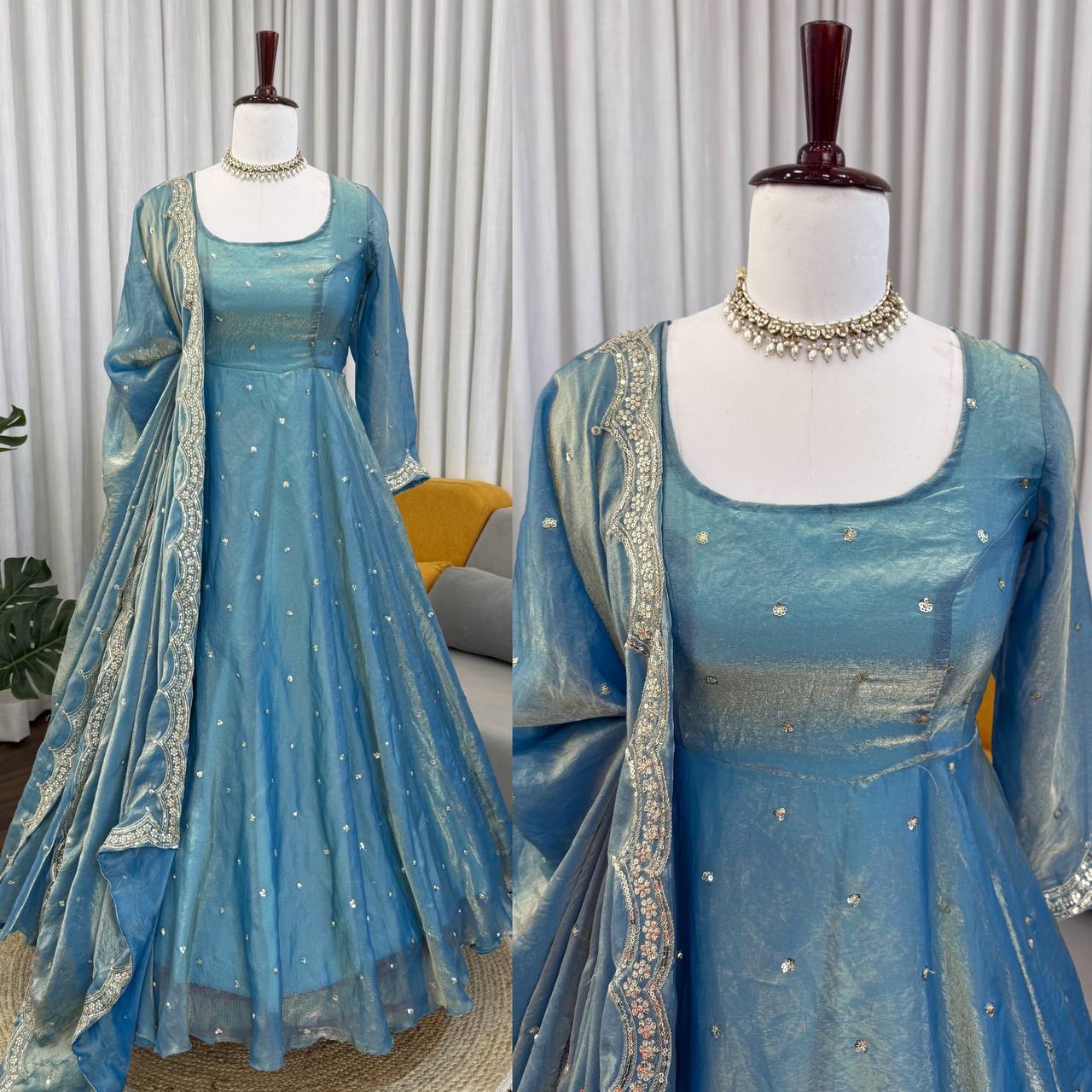 Beautiful Fendy Silk Thread With Sequence Work Gown