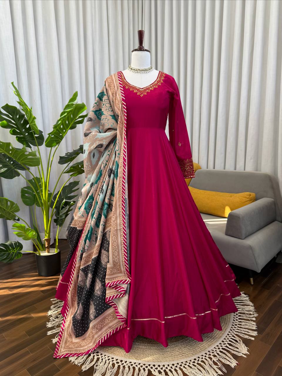 Chinon Anarkali Suit Thread with Sequence work