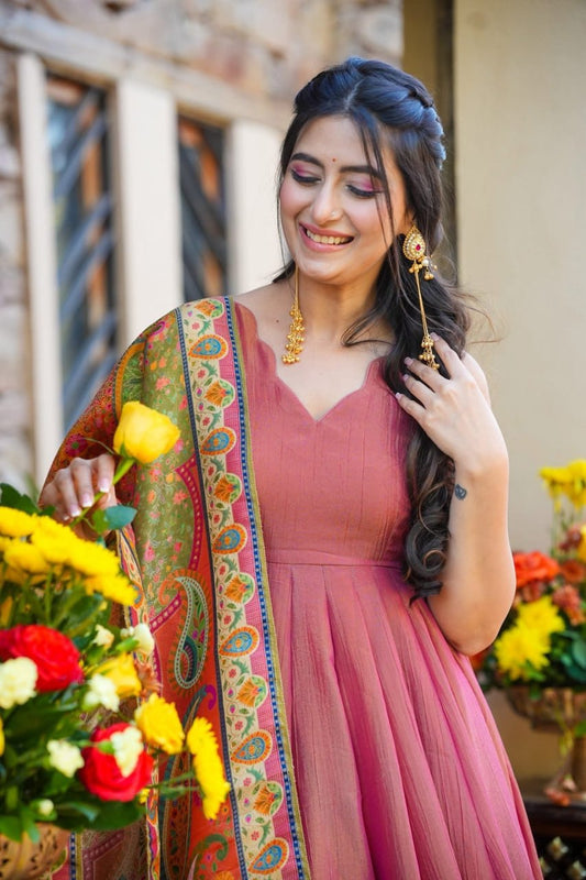 Festive Wear Mehendi Pink Kurti Sharara Set with Designer Dupatta