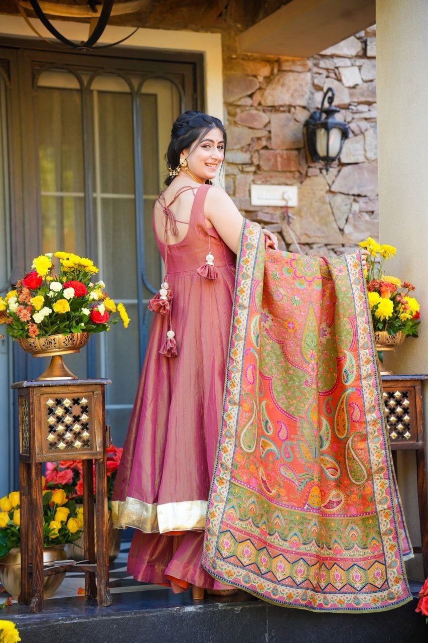 Festive Wear Mehendi Pink Kurti Sharara Set with Designer Dupatta