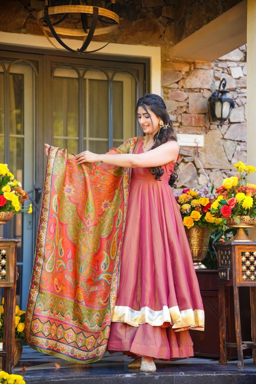 Festive Wear Mehendi Pink Kurti Sharara Set with Designer Dupatta