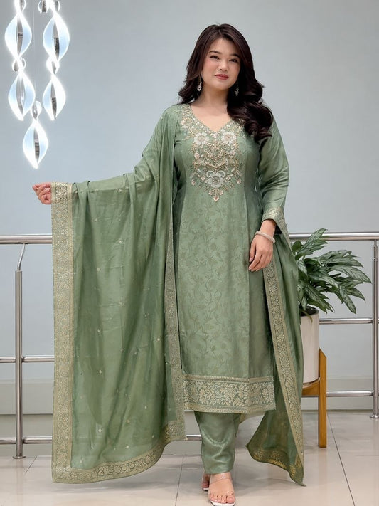 Special PURE MALAY GLASS TISSUE WITH KANJIVARAM HANDK WORK NACK 3 piece Set collection is Arrived