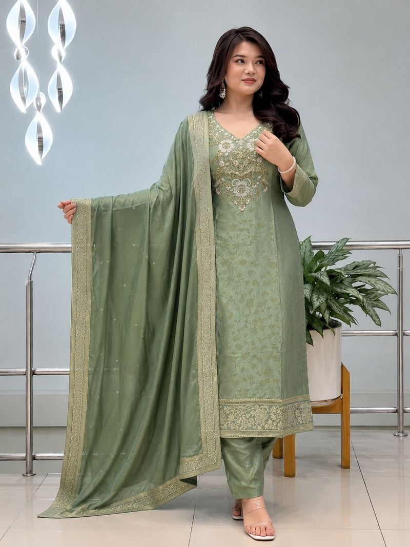Special PURE MALAY GLASS TISSUE WITH KANJIVARAM HANDK WORK NACK 3 piece Set collection is Arrived