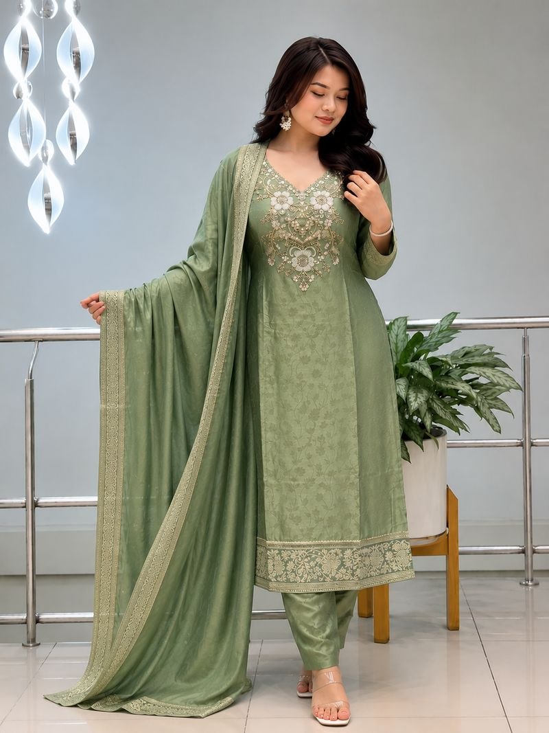 Special PURE MALAY GLASS TISSUE WITH KANJIVARAM HANDK WORK NACK 3 piece Set collection is Arrived