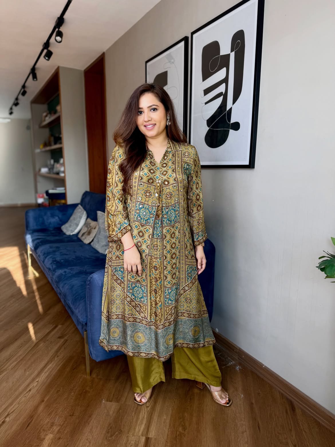New Arrivals Pure Natural Crape Ajrakh Print Cord Set