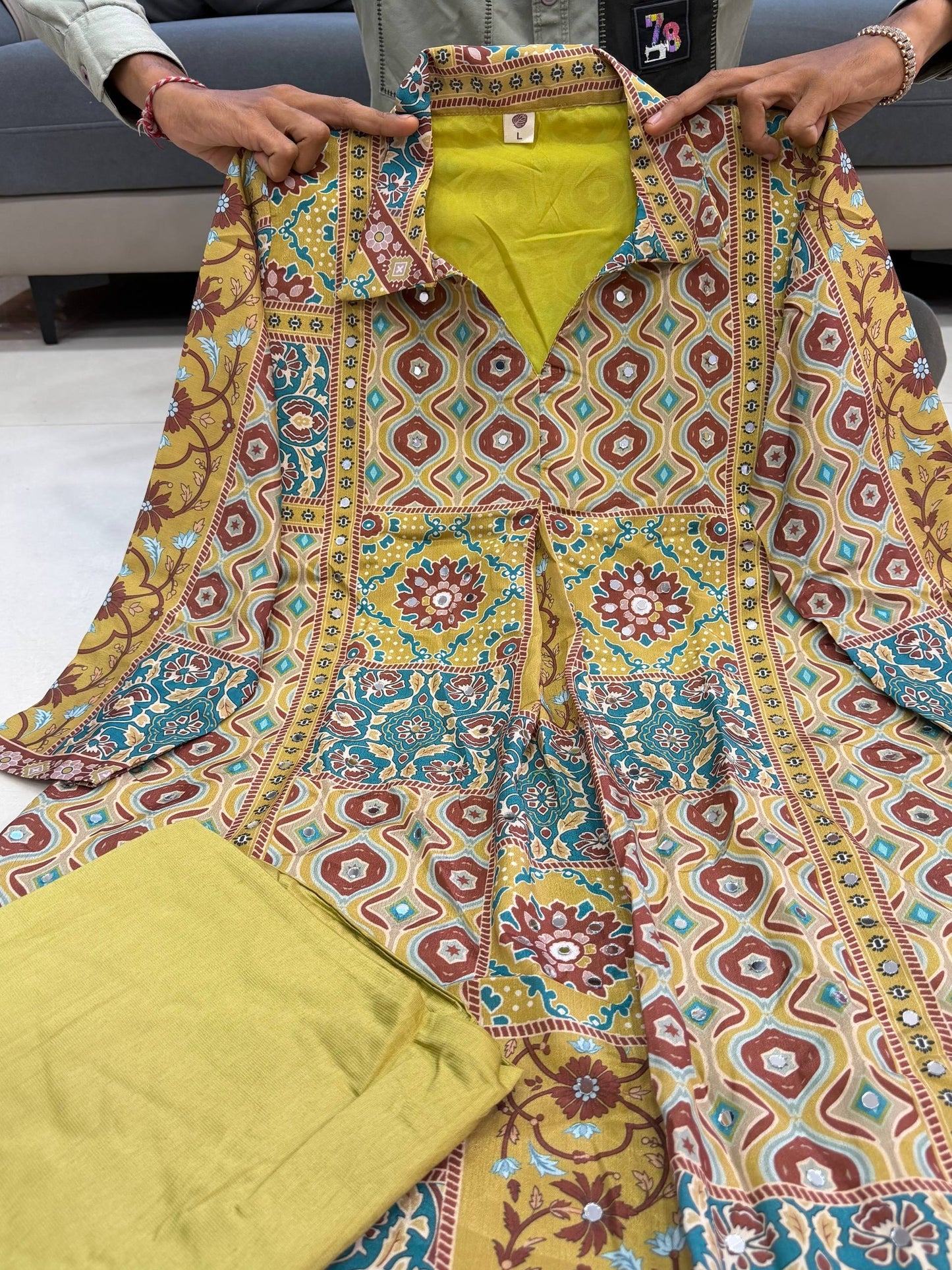 New Arrivals Pure Natural Crape Ajrakh Print Cord Set