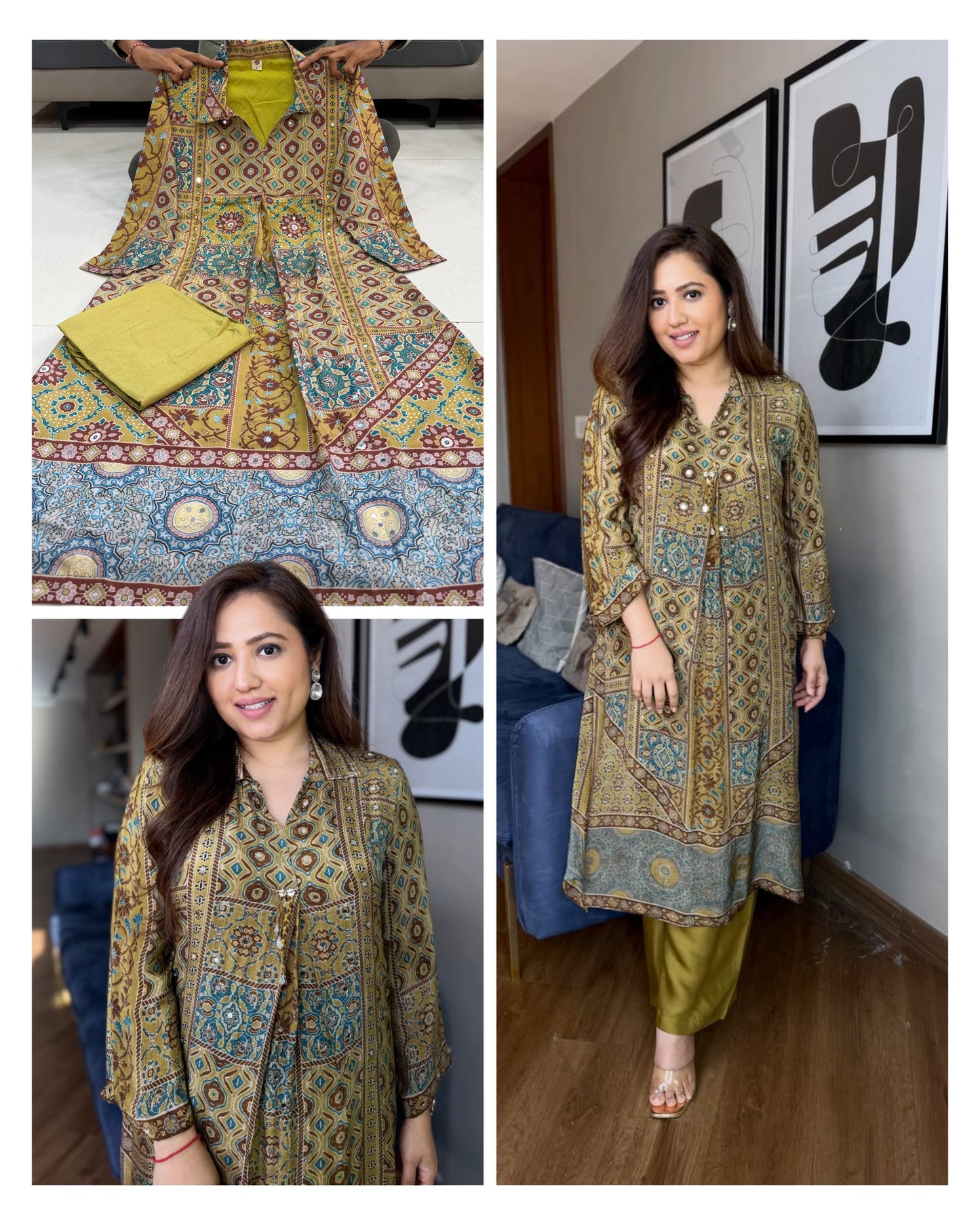 New Arrivals Pure Natural Crape Ajrakh Print Cord Set